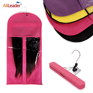AliLeader High Quality Non Woven Wig Bag Dust-proof Hair Extension Storage Bag With Wooden Hanger