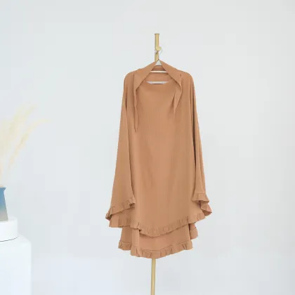Wholesale Islamic Clothing: Solid Color Azz Crepe Prayer Hijab, Niqab Shawl with Ruffled Edge