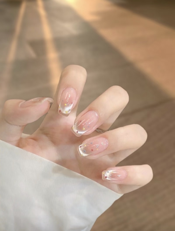 Summer French Dopamine Polka Dot Handcrafted Wearable Nails