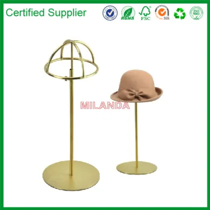 shiny gold display stand for hat sample