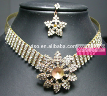 latest flower crystal wedding designer costume jewelry necklace sets