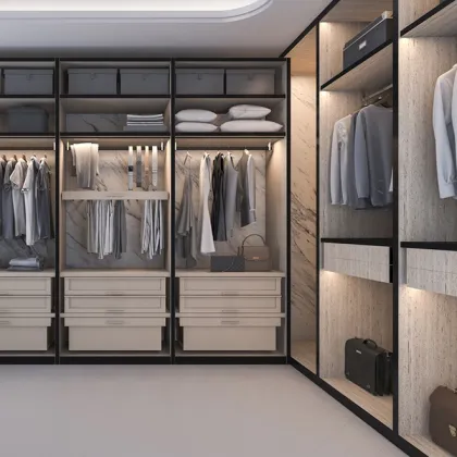 Light Luxury Stainless Steel Wardrobe Cabinets for Bedroom and Home Furnishing