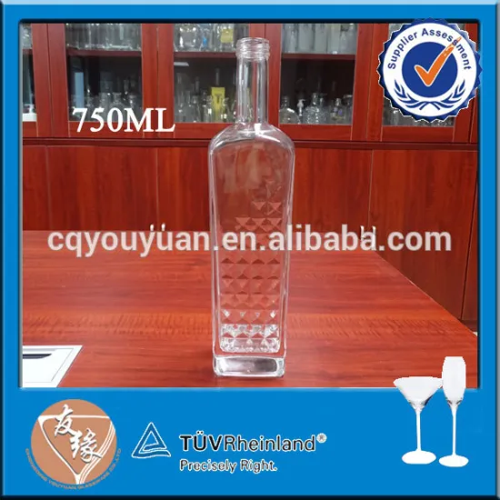Super clear rectangular glass bottle 750ml for vodka whiskey