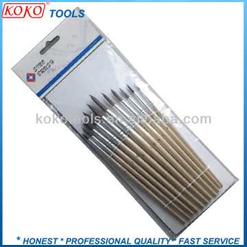 12pcs set natural wooden handle yellow wool hair round top professional makeup artist brush belted