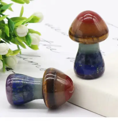 35MM 7 Chakra Stone Mushroom for Home Balancing Meditation Decor Healing Crystal Mushrooms Sculpture Polished Decorations