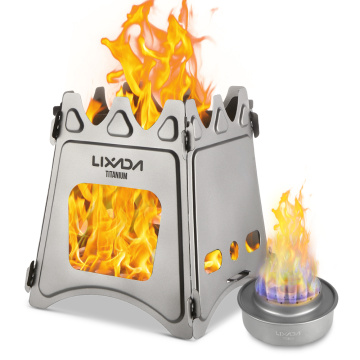 Lixada Compact Folding Titanium Wood Stove with Mini Alcohol Stove Camping Stove for Outdoor Camping Cooking Picnic Hiking
