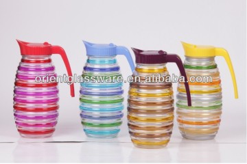 colorful glass cold water bottle jug