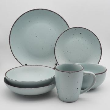 Amazon Hot Sale Color Glaze Stoneware 저녁 세트, 세라믹 식탁기 식기 세트