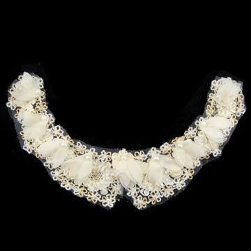 Chiffon Flower Collar, Made of Chiffon Fabric and Golden Embroidery Decorated with Pearl Beads