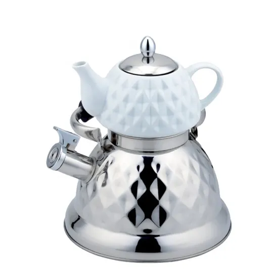 Stainless Steel Double Layer Ceramic Whistling Kettle Tea Set with Capsule Bottom