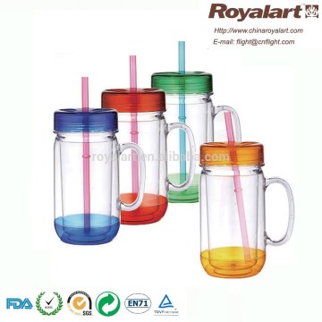 24oz double wall PS straw cup with handle