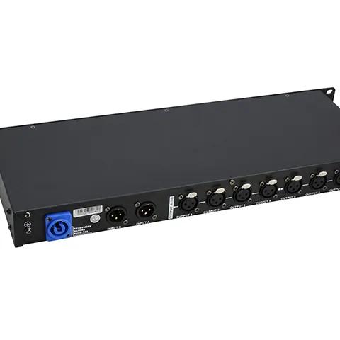 DMX Splitter: DMX512 Signal Decoder & Rear Signal Amplifier - 2 In, 8 Out