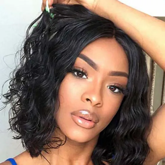 Wholesale Cheap Curly Heat Resistant Fiber Black Women High Quality Lace Frontal Short Synthetic Hair Bob Wigs