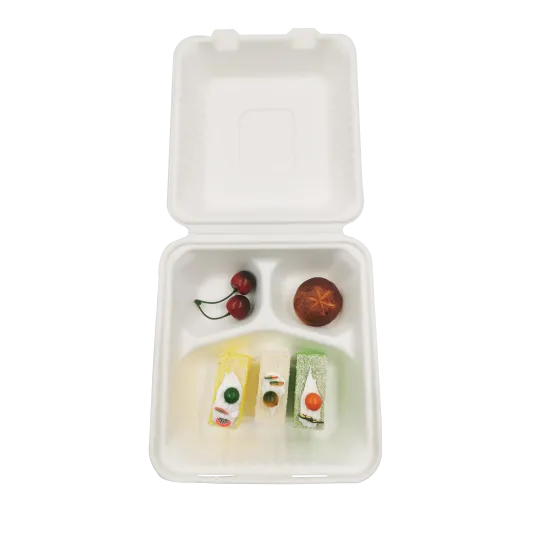 Biodegradable Sugarcane 8inch 3-compartment Container