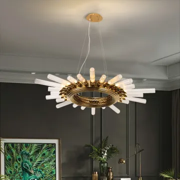 Hotel Villa Round Glass Led Chandelier Pendant Light