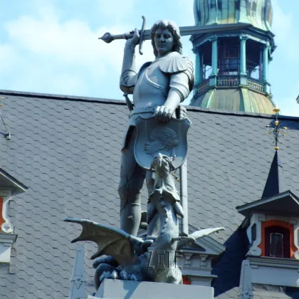 Large Metal Bronze St George Statue With Dragon Sculpture