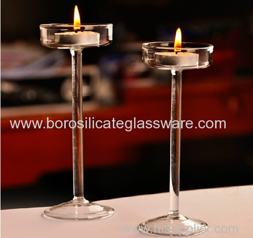 Hand Blown Tall Foot Borosilicate Glass Candlesticks 