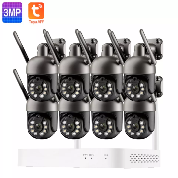Tuya 3MP 8CH Human Auto Tracking Wireless Outdoor PTZ Camera System with Full Color Night Vision and Two-Way Audio Smart NVR Kit