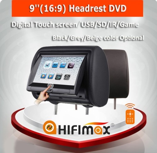 Hifimax 9 inch headrest car dvd player car headrest dvd with Touch headrest screen 9 inch car headrest dvd player with wireless