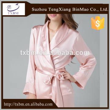 100%mulberry silk pajamas for lady, fashion belt style silk nightgown, soft and smooth silk sleepwear