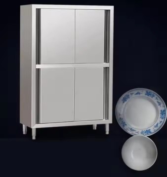 S047 Upright Storage Stainless Steel Kitchen Cabinet With Sliding Doors