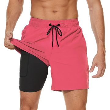 Trunks de natación para hombres con compresión que recubre los troncos de natación de playa 2 en 1