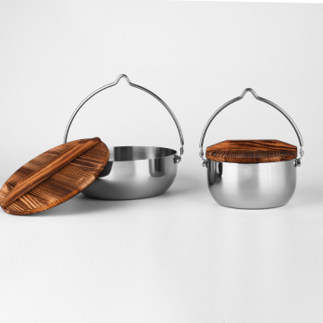 Camping Pot with Lid | SUS304 Stainless Steel Hangable Campfire Cookware