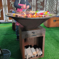 Corten Fire Pit Table Metal Wooden Grill BBQ