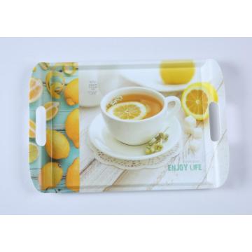 Customized pattern melamine home kitchen tray with handle