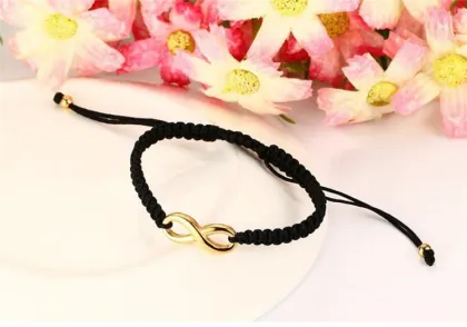 Affordable Custom Black Braided Rope Bracelet with Gold Plated Infinity Charm