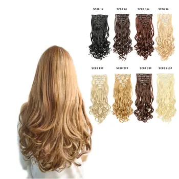 synthetic clip in hair extension seamless crochet braiding Synthetic Hair Extensions 7 Pieces Clip In synthetic hair chignon
