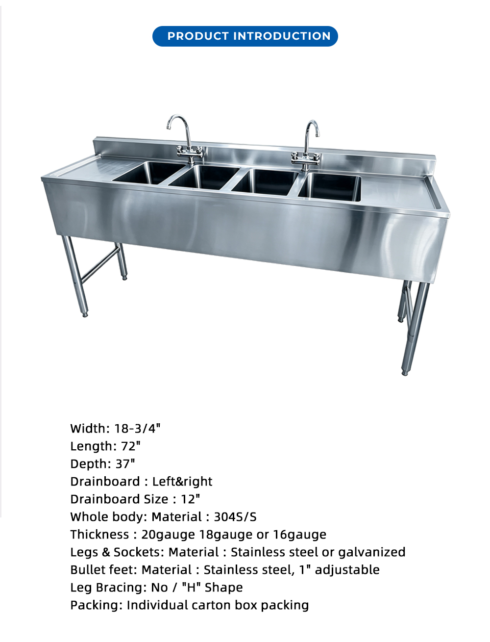 Four Bowl Stainless Steel Commercial Sink X