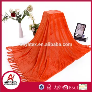 popular 100% polyester solid flannel fleece blanket with tassel fringe