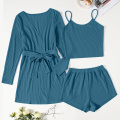 Women's 3 Piece Top Shorts Set with Robe