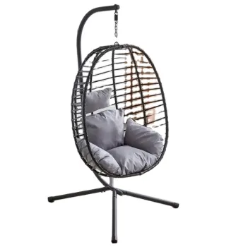 Hot Selling Outdoor Patio Swing Chair with Stand: Comfortable Wicker Hanging Folding Chair in Durable Steel and UV-Resistant Rattan
