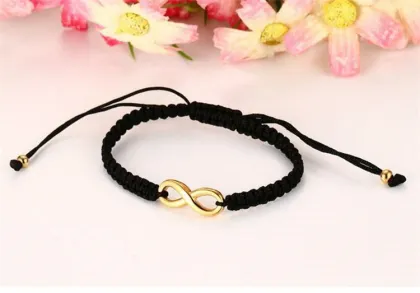 Affordable Custom Black Braided Rope Bracelet with Gold Plated Infinity Charm
