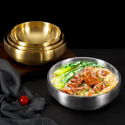 Korean Double Layer Cold Noodle Bowl - 304 Food Grade Stainless Steel Anti-Scalding Bowl for Children