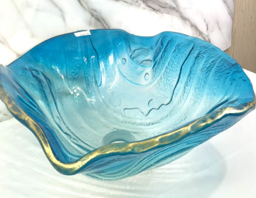 Special Shape Luxury Light Blue Tempered Glass Bathroom Sink in Phnom Penh