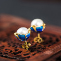 Bán buôn 925 Sterling Silver tai Stud Cloisonne Hoa nước ngọt ngọc trai Hoa tai