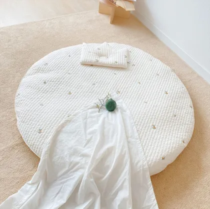 Washable Padded Cotton Baby Play Mat - Thick Round Crawling Mat