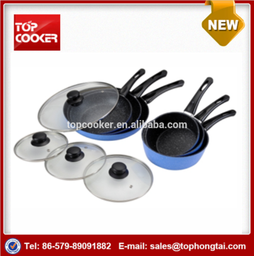 10pcs aluminum press marble coating cookware set with lid