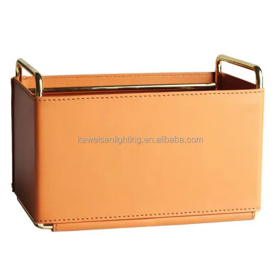 Exquisite Deluxe Leather Storage Basket: PU Leather Rectangular Gold-Bordered Organizer for Home Desktop - Key, Sundries Management