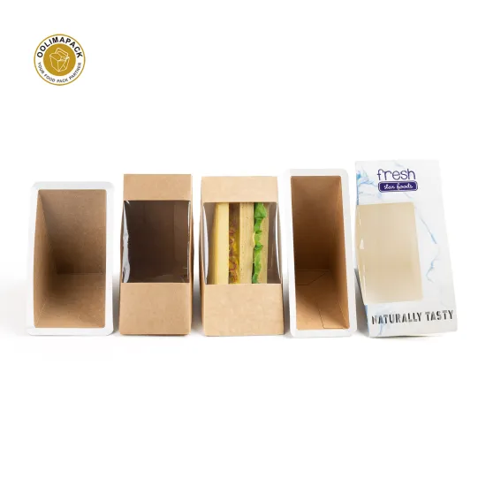 OOLIMA Eco-Friendly Paper Sandwich Box with Window: Sustainable Takeaway Packaging Solution