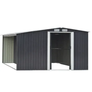 10x8 Metal Apex Roof Garden Shed with Firewood Log Storage