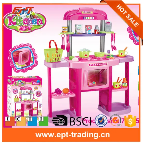 HQ plastic Pretend play set simulation luxury kitchen toys play set with sound for girls