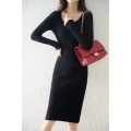 U neck full wool pure colour pit dress