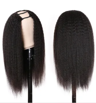 U Part Wig Kinky Straight Human Hair Wig For Black Women 150% Density Brazilian Remy Yaki Straight Glueless Middle U Shape Wigs