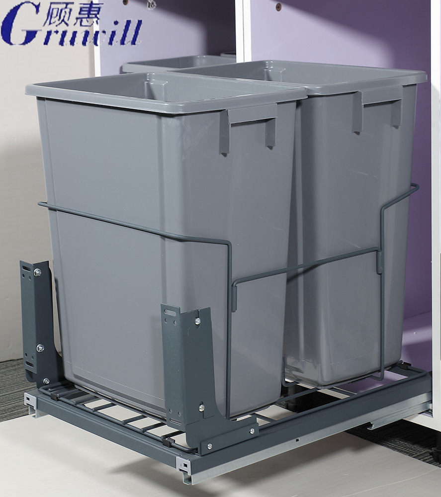 Cabinet plastic 35L pull-out double cabinet trash can