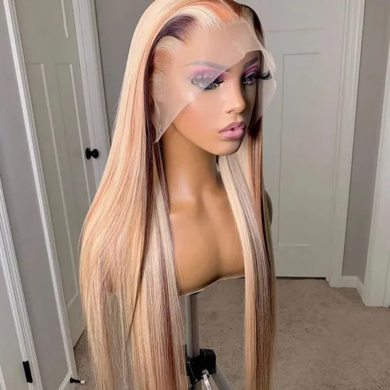 Highlight Wigs 13x6 Hd Lace Human Hair Closure,cambodia Highlighted Blonde Piano Straight Curly Deep Frontal High Light Wig