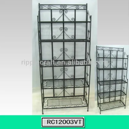 Folding Piper Bakers Rack Five Shelves--Black